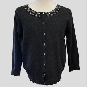 Cable & gauge jewelled cardigan